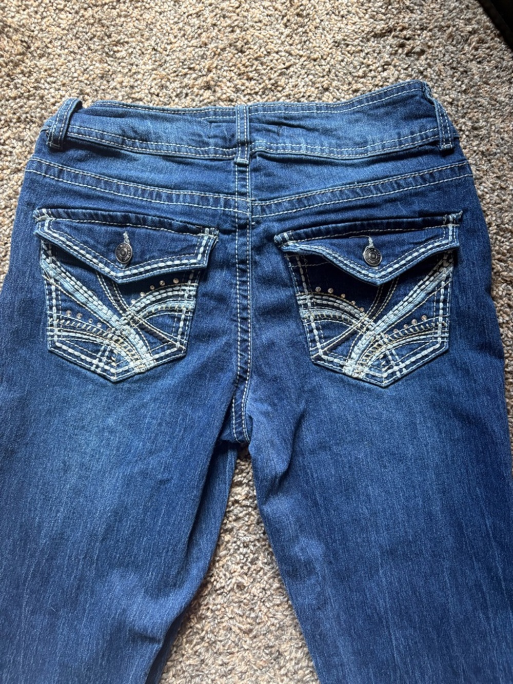 VINTAGE Womens Dark Blue Embroidered Back-Pocket Jeans